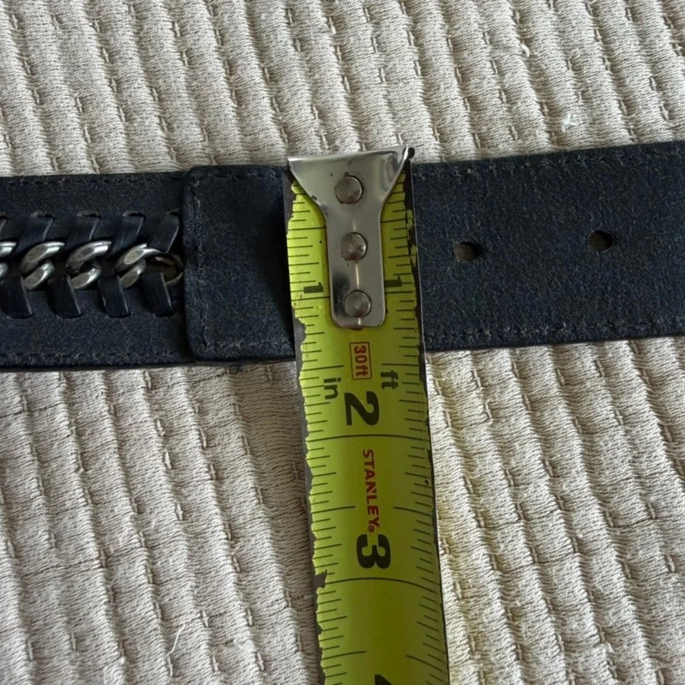 Calvin Klein Mens Leather Chain Link Belt Size 40 Black Silver Casual Jeans
